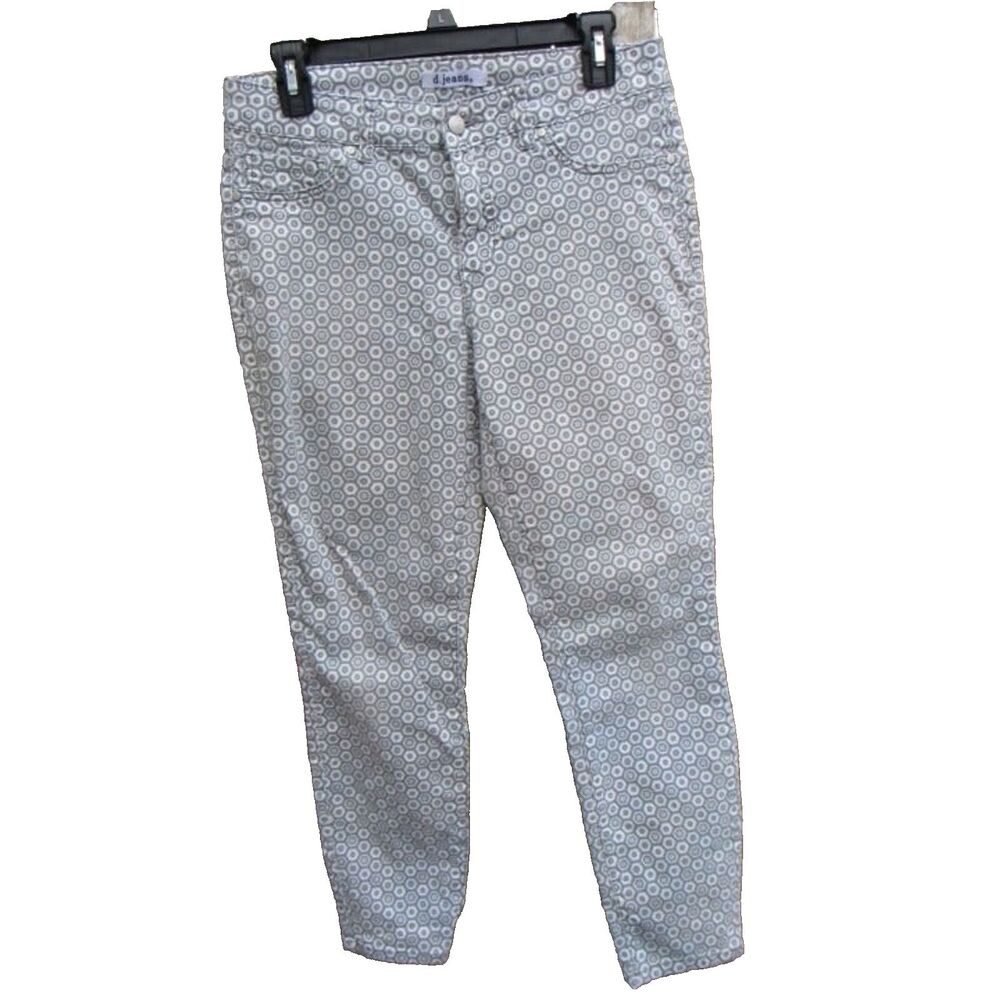 Woemns Cropped Pants SZ 8 All Over Geometric Print Mid Rise  By D. Jeans Gray